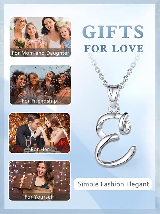 EUDORA Sterling Silver Initial Necklaces for Women, Classic 26 Letter Neckless Gifts for Girls, Sister, Mother Daughter, 18 inch Chain