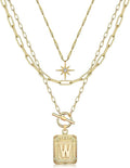 MJartoria Layered Initial Necklaces for Women Trendy, 14K Gold Plated Brass Simple Star Choker Square Letter Pendant Necklace, Paperclip Chain Necklaces Jewelry Gifts