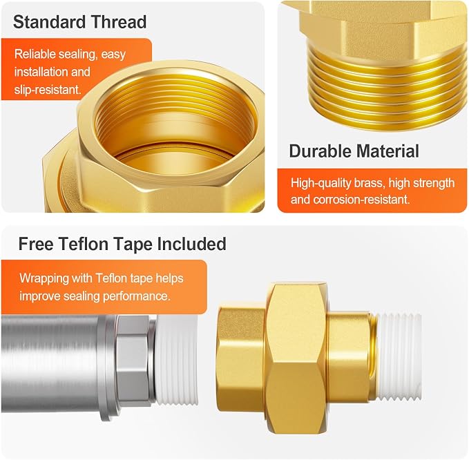 GASHER 1/2" NPT Brass Union Pipe Fitting | 1/2 Inch Male x 1/2 Inch Female - Image 4
