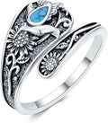 JKR Turquoise Spoon Rings for Women Sterling Silver Vintage Antique Thumb Ring Boho Jewelry Anniversary Birthday Gift for Wife Her Mom