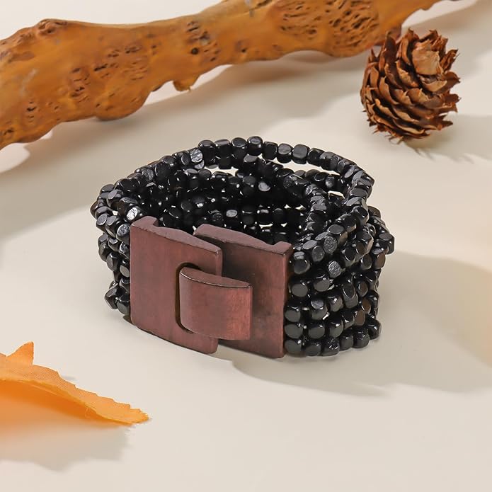 Coiris Boho Bangle Bracelets for Women Wooden Beaded Bracelets Chunky Bohemian Beach Bracelets Jewelry for Women