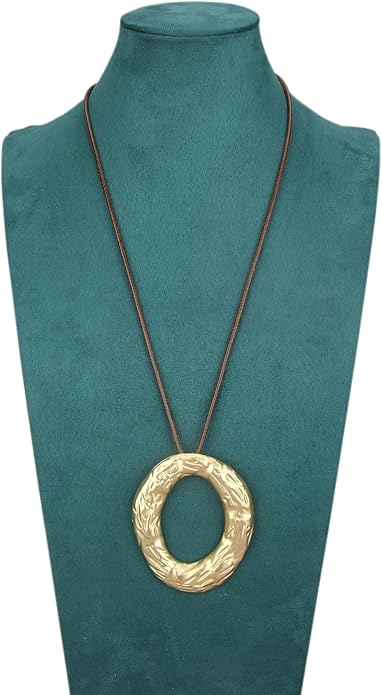 Women's Leather Long Necklace Bohemian Style Circle Retro Pendant Necklace Women's Jewelry