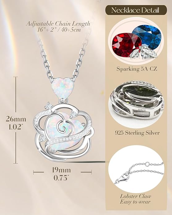 FANCIME Thornless Pulse Heart Birthstone Necklace for Women Sterling Silver Rose Pendant Fine Jewelry Gemstone Birthday Valentines Day Gifts for Wife Her
