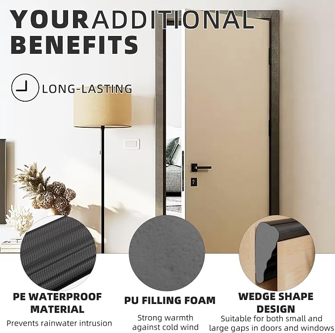 196" Wedge Weather Stripping for Draft Blocking, Foam Door Seal | Black - Image 6