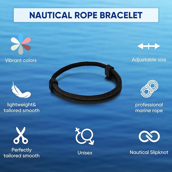 TempBeau Nautical Braided Rope Bracelets Set - 6 Pcs Adjustable Braided Cord Bracelet, Handmade Navy Marine String Bracelet with Metal Knot, Men Women Braided Bracelets Gifts