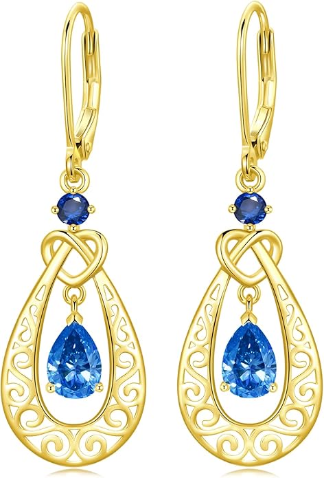 Teardrop Birthstone Dangle Drop Earrings Sterling Silver Infinity Filigree Leverback Earrings, Infinity Love Birthday Anniversary Valentines Day Gifts for Her Women Mom Wife