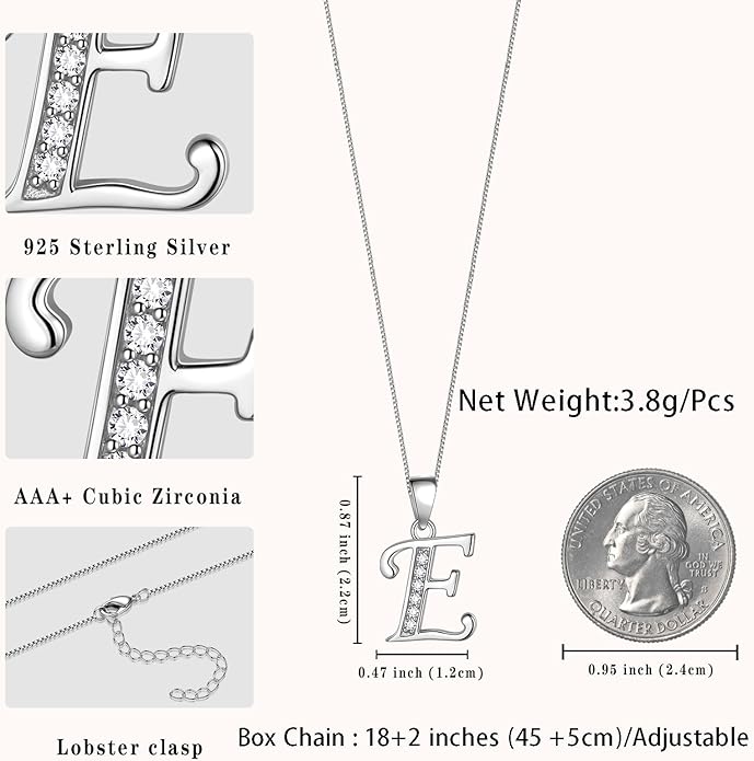 Aurora Tears Letter Necklace Initial 925 Sterling Silver Alphabet Pendant Crystal Name Gift Women Cubic Zirconia Jewelry