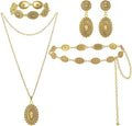 Haysandy 4 Pcs Turquoise Western Jewelry Sets for Women Bohemian Vintage Concho Necklace Classic Dangle Earrings Bracelet Belt