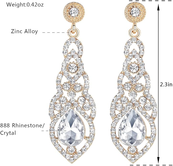 mecresh Women's Alloy Teardrop Crystal Chandelier Dangle Earrings