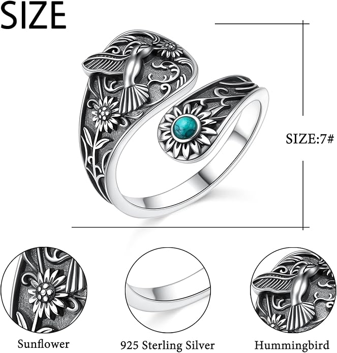 Hamsa Hand of Fatima Lotus Evil Eye/Love Heart/Butterfly/Rose Spoon Adjustable Open Rings 925 Sterling Silver Statement Ring Jewelry Gifts for Women