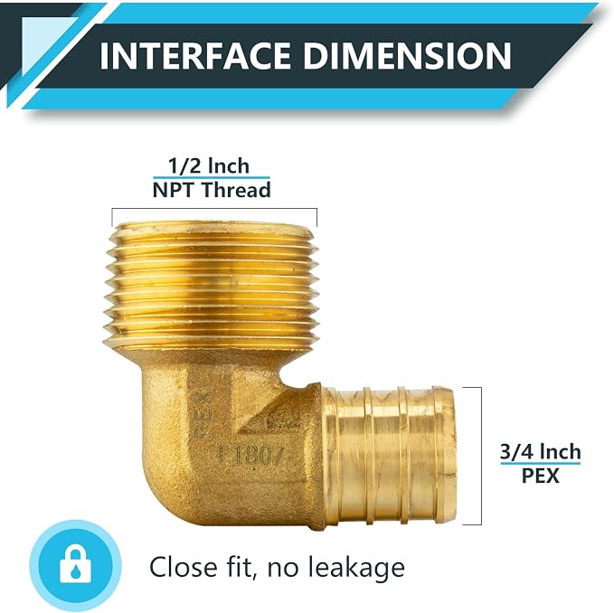 20Pack Seelink PEX Fittings, Pex 3/4" x 1/2" Male Threaded NPT Elbow | Brass - Image 2