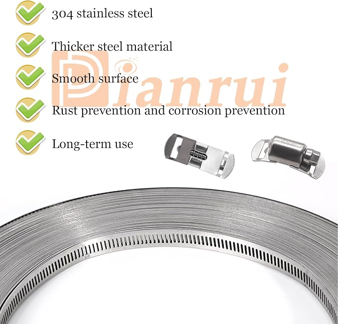 Dianrui DIY Hose Clamps 50FT 304 Stainless Steel Metal Strap + 24PCS Stronger - Image 4