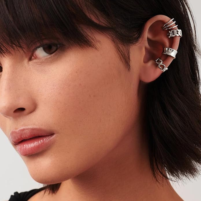 CHIC & ARTSY 925 Sterling Silver Ear Cuffs for Women, Non Piercing Clip On Cartilage Cuffs, Adjustable Fake Conch & Helix Earrings, Gold Plated & Oxidized Various Styles
