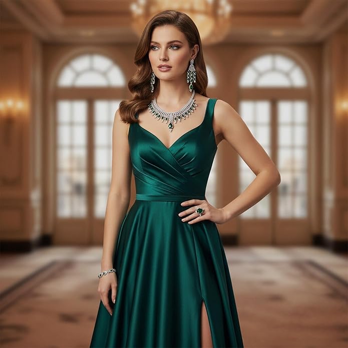 Rhinestone Wedding Bridal Jewelry Set Women's Prom-Style Necklace, Earrings, Bracelet, Ring Bridesmaid Gift Pairs with Evening Gown