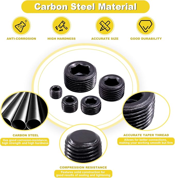 20Pcs 1/2" NPT Plug Pipe Plugs Fitting Carbon Steel Male Thread Internal Allen - Image 3