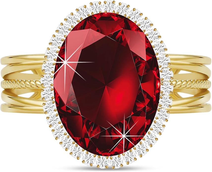 Linawe Birthstone Chunky Adjustable Rings for Women, Gold/Silver/Rose Gold Statement Rings, Imitation Diamond Fake Gemstone Crystal Cocktail Ring, Cubic Zirconia Costume Jewelry