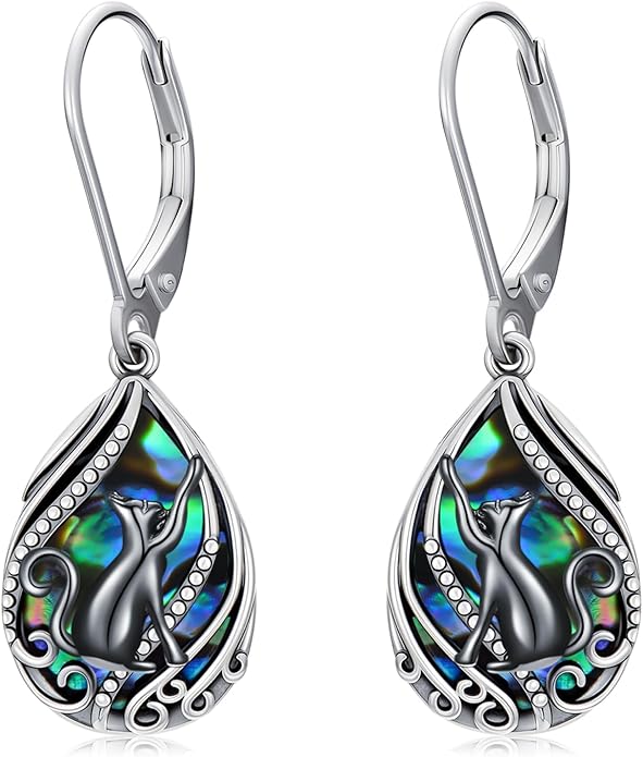 Animal Earrings 925 Sterling Silver Abalone Shell Dangle Drop Earrings Leverback Earrings Cute Animal Jewelry Gifts for Women Girlfriend