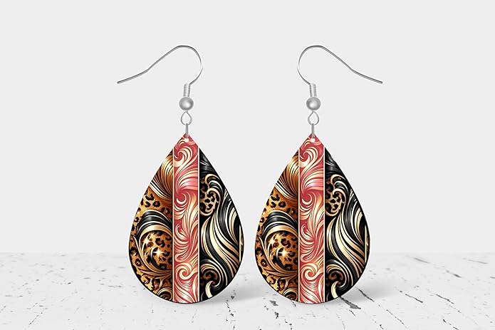 Teardrop Wood Earrings Light Weight Printed Image Dangle Jewelry, Fun and Funky