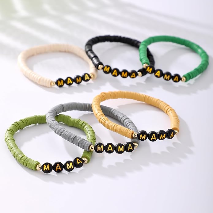 GOOJIDS Surfer Heishi Clay Bead Bracelets for Women Bohemian Stackable Gold Plated Beaded Stretch Bracelets Elastic Layering Friendship Bracelets Set Boho Jewelry