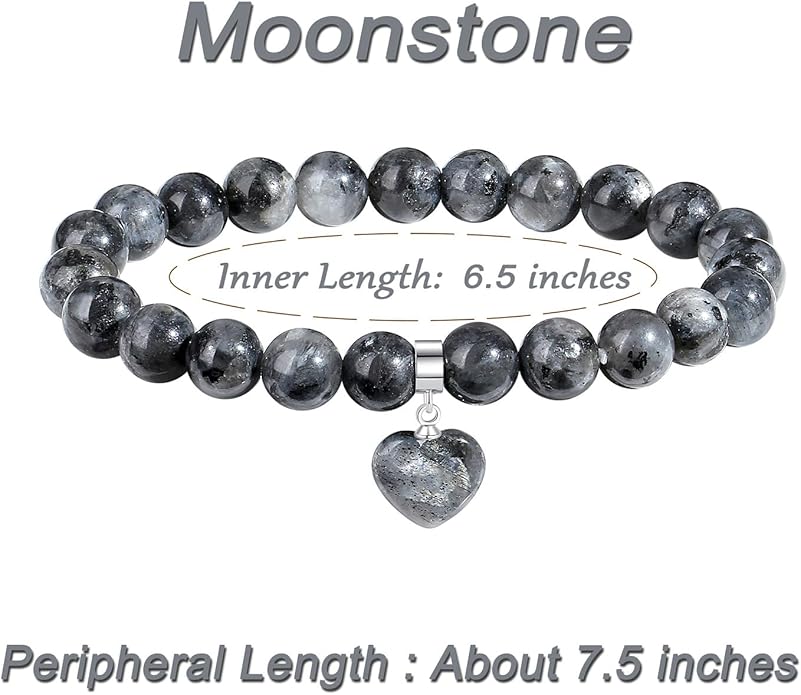 MAIBAOTA Healing Crystal Bracelet for Women, 8 mm Natural Gemstone Beaded Bracelet, Love Heart Bracelet Jewelry Gifts for Birthday Mothers Day Valentine's Day Anniversary