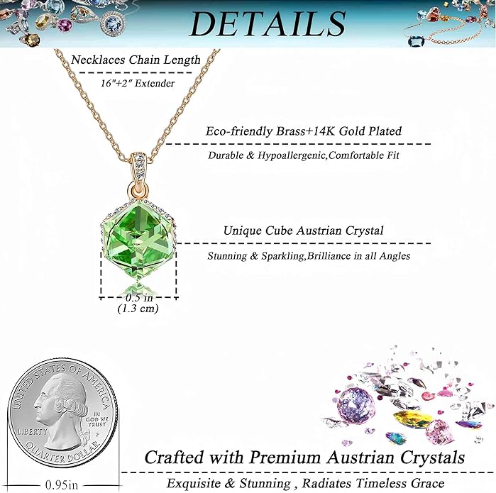 EVEVIC Color Changing Cubic Austrian Crystal Pendant Necklaces for Women 14K Gold Plated Hypoallergenic Jewelry
