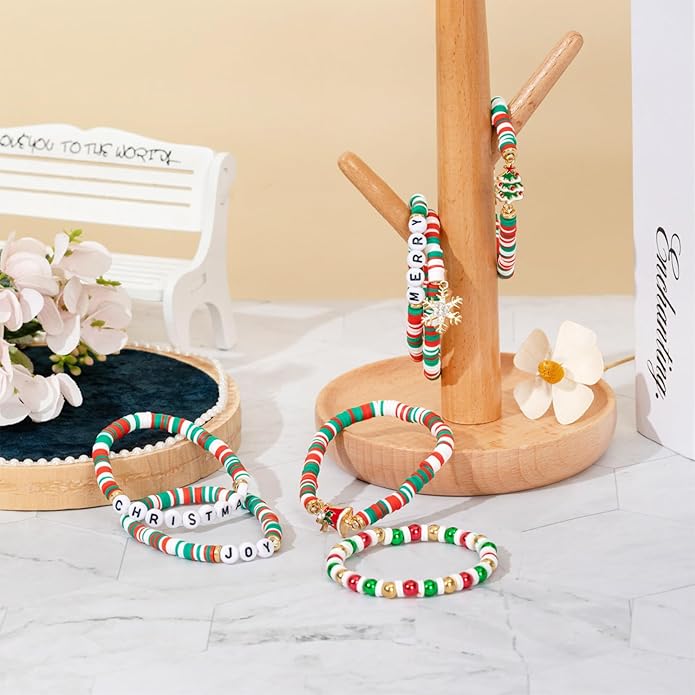 Friendship Beaded Bracelets for Women, Stackable Colorful Surfer Boho Clay Bead Stretch Bracelets