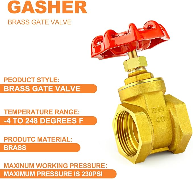 GASHER 1PCS 1-1/2 Inch Brass industrial Gate Valve, Heavy-duty Rotary Sluice - Image 3