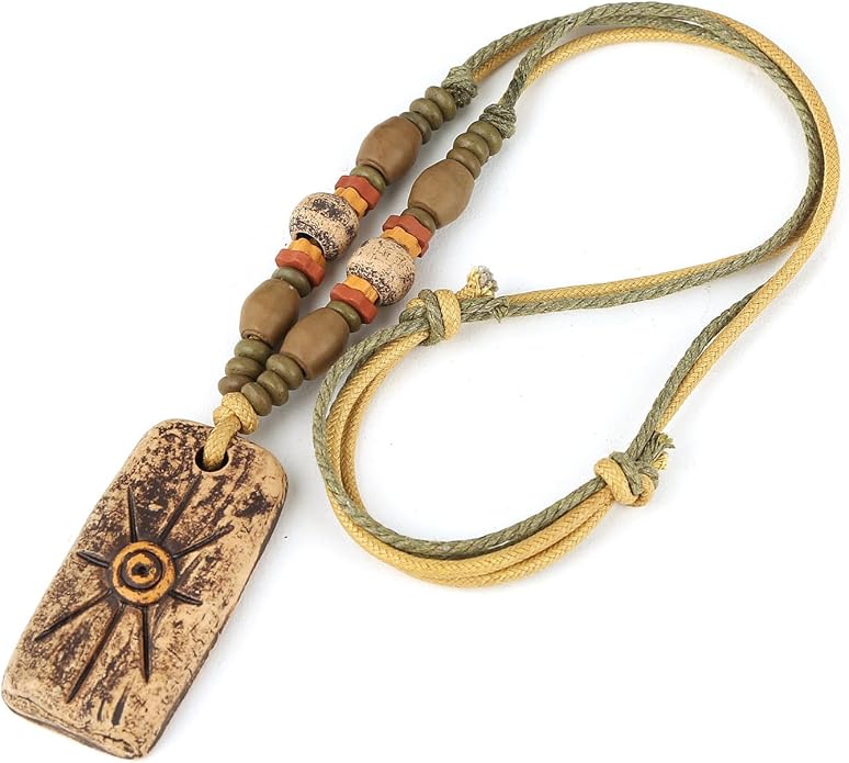 STWTR Bohemian Beaded Necklace Pendant for Women Men Retro Colorful Ceramic Pendant Handmade Ethnic Tribe Boho Jewelry Gift