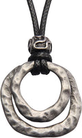 GelConnie Boho Necklaces for Women Vintage Silver Circles Long Pendant Necklace Cowgirl Sweater Necklace Adjustable Leather Choker Necklace for Women
