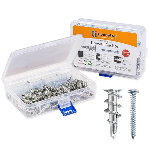Drywall Anchors and Screws Kit, Heavy Duty Wall Anchors, 75 Lbs Hanging Mounting by GOOBETTER