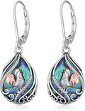Animal Earrings 925 Sterling Silver Abalone Shell Dangle Drop Earrings Leverback Earrings Cute Animal Jewelry Gifts for Women Girlfriend