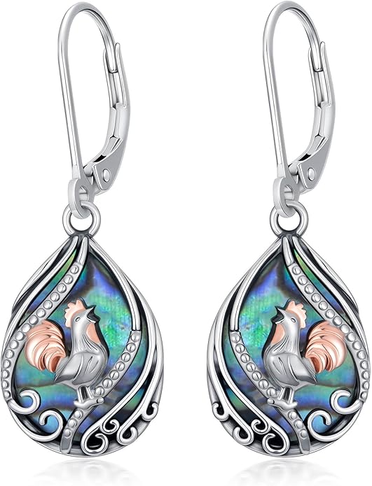 Animal Earrings 925 Sterling Silver Abalone Shell Dangle Drop Earrings Leverback Earrings Cute Animal Jewelry Gifts for Women Girlfriend