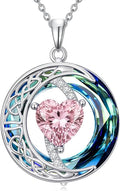 Valentines Day Gifts for Women, Birthstone Necklace for Women, Celtic Moon Pendant Blue Crystal Necklace Heart Jewelry Anniversary Jewelry Gift for Daughter Wife Mother Sister