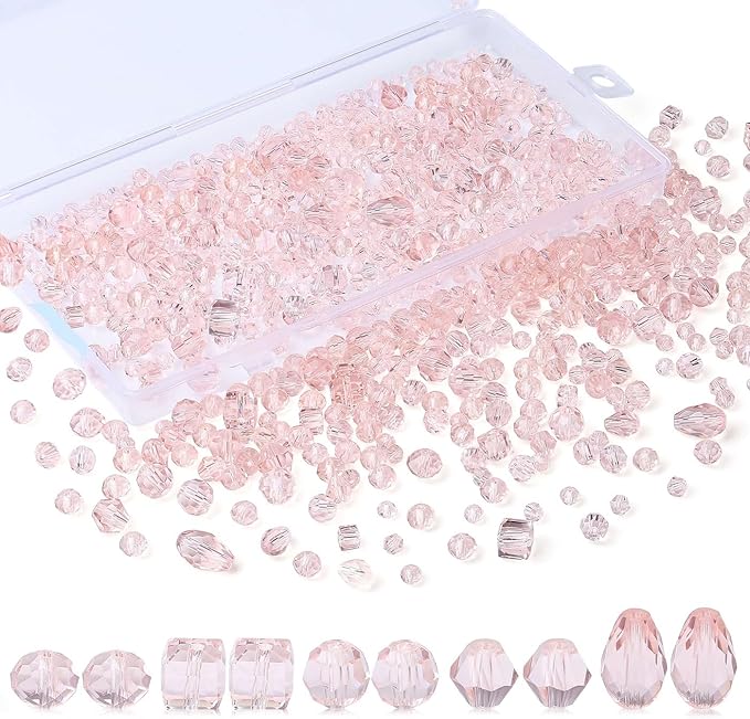 LAIDANLA 800PCS Glass Beads Pink Color Crystal Beads Assorted Crystal Beads with Container Box for DIY Necklace Bracelet Earring Jewelry Making