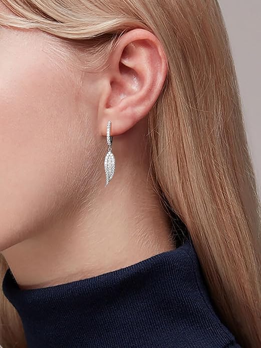 Color-D VVS1 Clarity Moissanite Leaf Angel Wings Dangle Earrings, Solid 925 Sterling Silver with Gold/White Gold Plated, Christmas Birthday Mother's Day Anniversary Earrings for Her