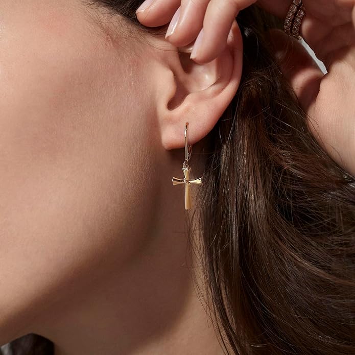 14K Gold Earring Cross Waterdrop Butterfly Heart Knot Earrings for Women Gold Silver Cross Leverback Drop Gold Silver Teardrop Hoop Dangle Earring White Gold Dangle Drop Earring