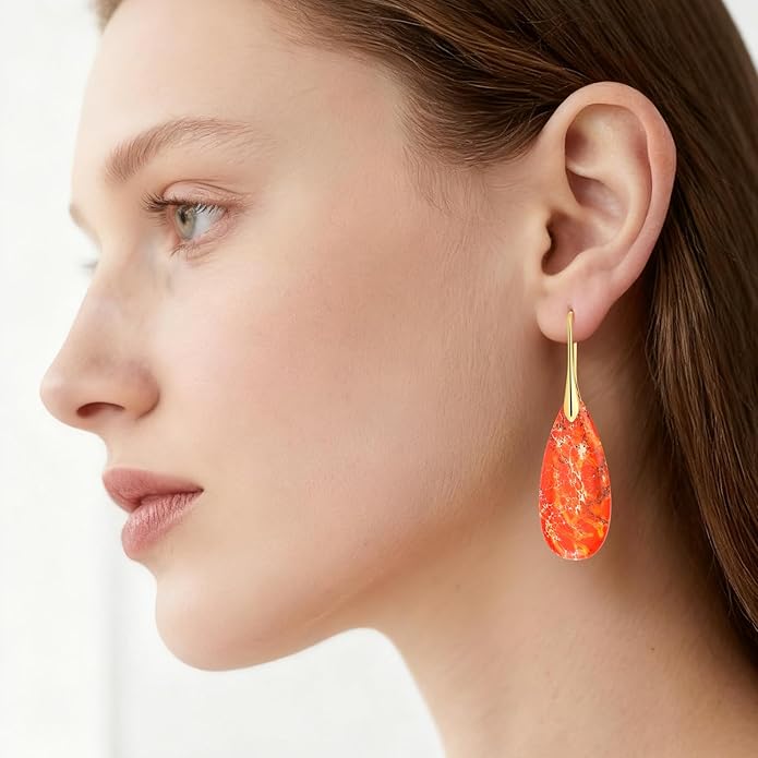 Bohemian Chic Emperor Stone Dangle Earrings for Women - Healing Crystal Drop Earrings with Gold-Plated Fishhooks, Artistic Free-Spirited Gift for Valentine‘s Day or Everyday Wear