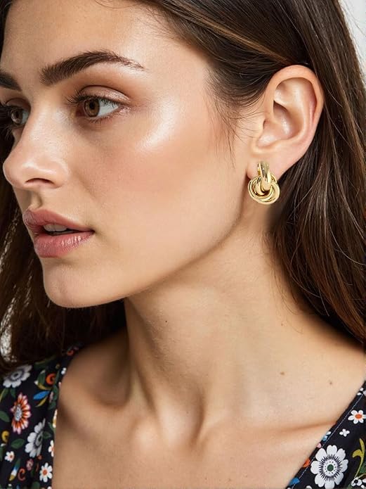 14K Gold Plated Knot Earrings for Women Gold Silver Earrings Heart Link Drop Dangle Earring Chunky Golden Knotted Statement Jewelry