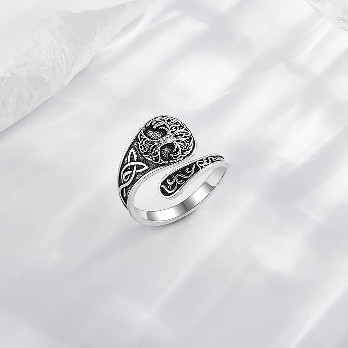 Spoon Rings 925 Sterling Silver Adjustable Hummingbird/Shark/Daisy/Tree Of Life/Dragonfly/Witches Knot/Sea Turtle Ring Thumb Rings Birthday Jewelry Gifts for Women Mother