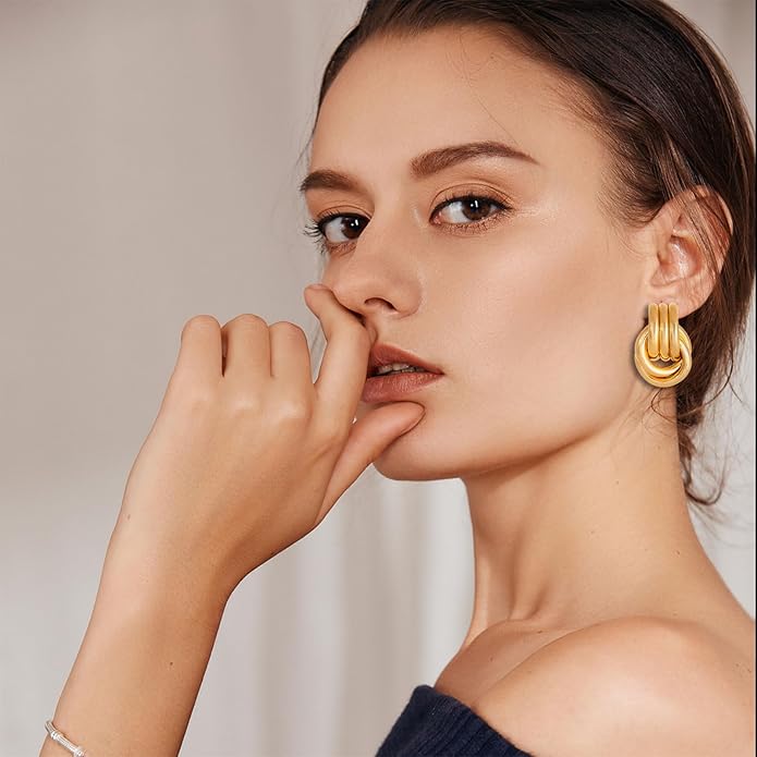 14K Gold Plated Knot Earrings for Women Gold Silver Earrings Heart Link Drop Dangle Earring Chunky Golden Knotted Statement Jewelry