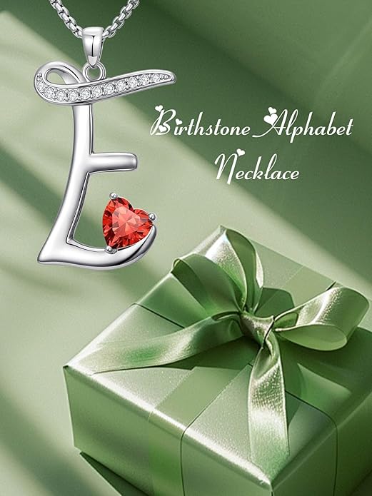 Valentines Day Gifts for Women Alphabet A to Z Initial Birthstone Pendant Necklaces for Women - 18k White Gold Plated Personalized Name Jewelry Valentine Mothers Day Birthday Gifts for Women Her Girlfriend