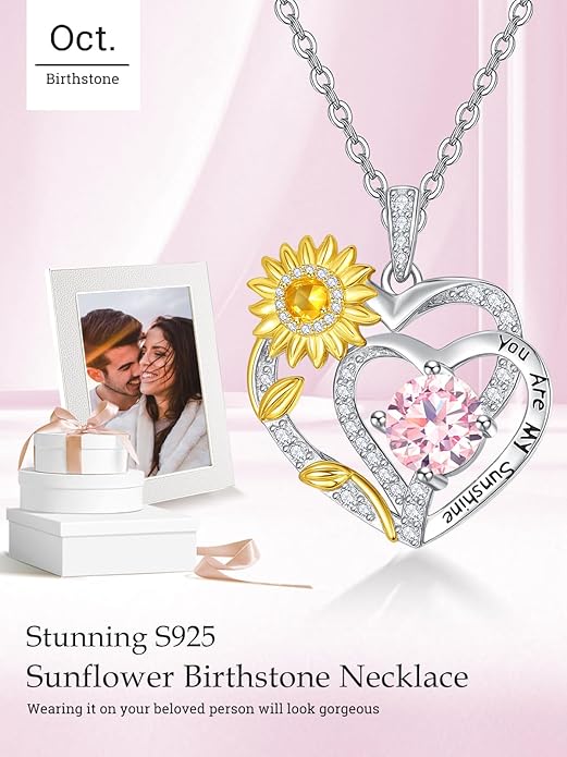 Valentine's Day Gifts for Wife 925 Sterling Silver Double Birthstone Pendant Necklaces I Love You for Always and Forever Necklace Anniversary Birthday Gifts for Wife Girlfriend Mom Her