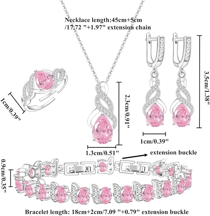 LMXXVJ Jewelry Set for Women,Teardrop Cubic Zirconia Necklace Earrings Adjustable Ring Bracelet Jewelry Set Formal Jewelry Gift