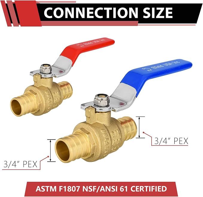 20-Pack 3/4" PEX Brass Ball Valve, Barb Crimp Pex Connection | Full Port Water - Image 2