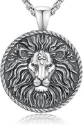 Cuoka Lion Necklace for Men Women S925 Sterling Silver King Retro Punk Gothic Hip Hop Rock Animal Lion Head Pendant Charm Jewelry Chain Necklace Viking Protection Amulet Necklaces