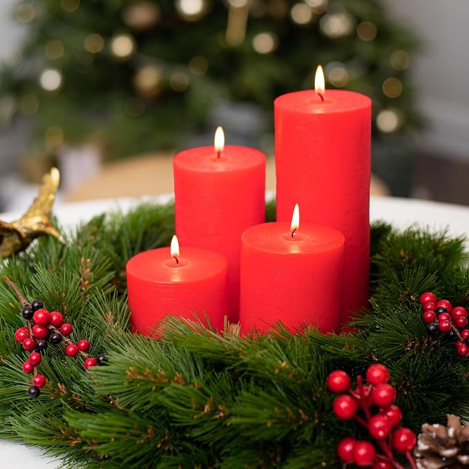 3x4 Inch Red Pillar Candles Set of 3 - Image 6