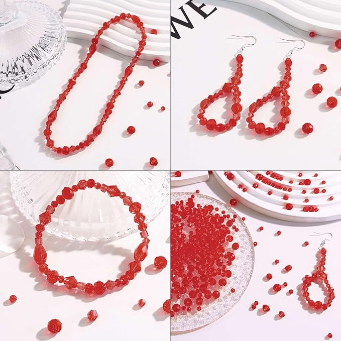 LAIDANLA 800PCS Glass Beads Red Color Crystal Beads Assorted Crystal Beads with Container Box for DIY Necklace Bracelet Earring Jewelry Making