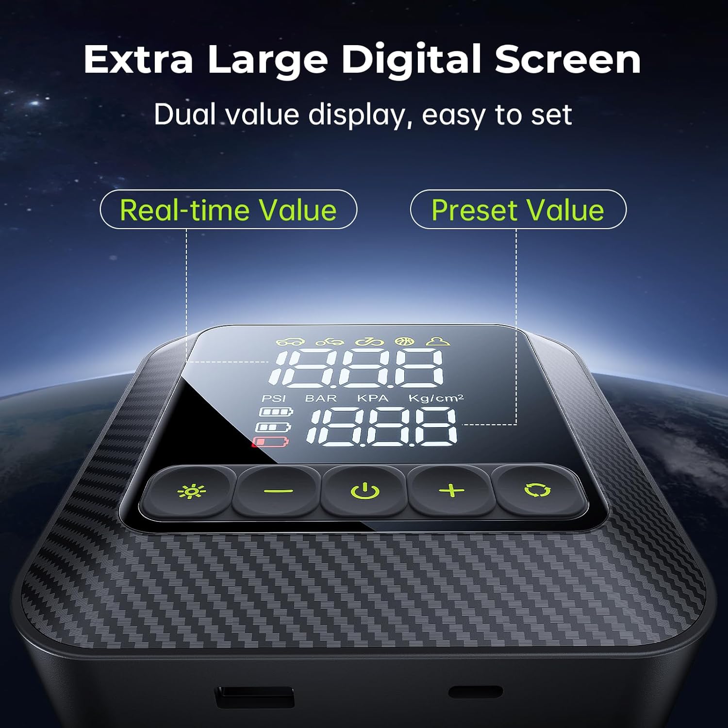 Syncwire Tire Inflator Portable Air Compressor 150PSI Air Pump for Car Tires [3X Faster] Inflation Electric Smart Tire Pump with Extra-Large LCD Dual Value Display [Free Car Tire Valve Caps], Auto-Off