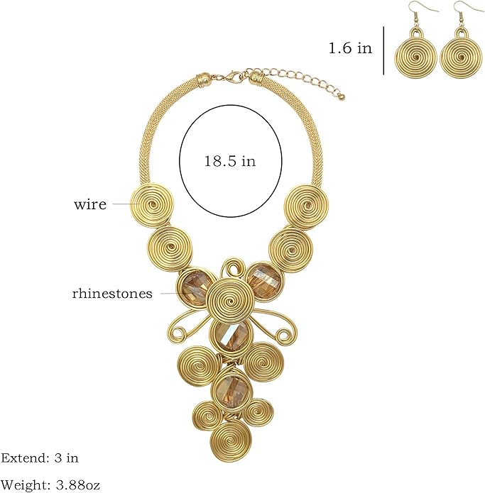 Statement African Necklace For Women African Jewelry Costume Earring Sets Tribal Fashion Colorful Big Rhinestone Crystal Pendent Collar Choker Bold Chunky Bib Handmade