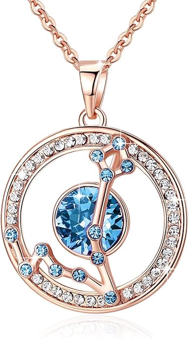 Leafael "Superstar Zodiac Constellation Pendant Necklace Made with Premium Crystal Horoscope Jewelry, Gold or Rose Gold Plated, 18"+ 2"